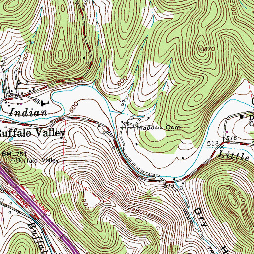 Topographic Map of Maddux Cemetery, TN