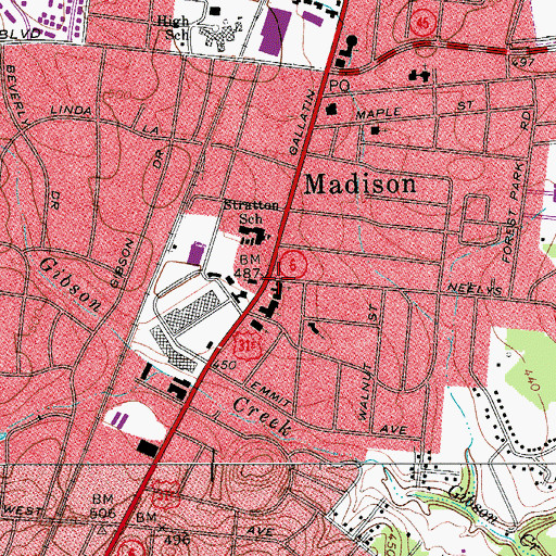 Topographic Map of Madison, TN
