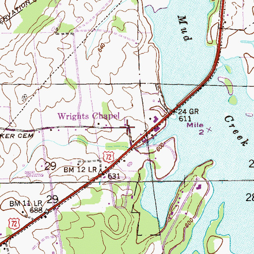 Topographic Map of Wrights Chapel, AL