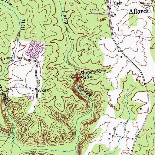 Topographic Map of Magendanz Falls, TN
