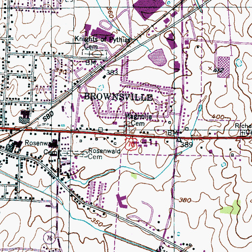 Topographic Map of Magnolia Cemetery, TN