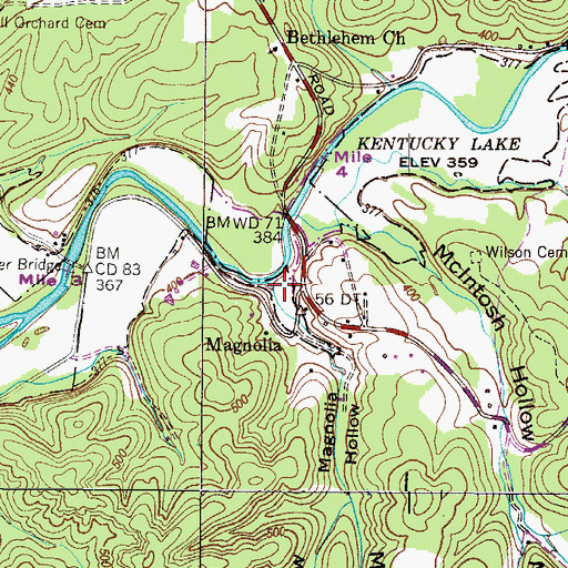 Topographic Map of Magnolia Hollow, TN