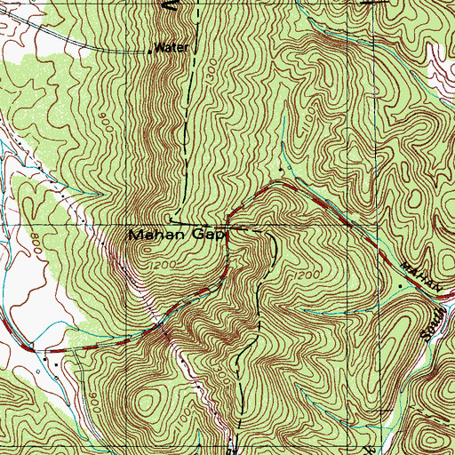 Topographic Map of Mahan Gap, TN