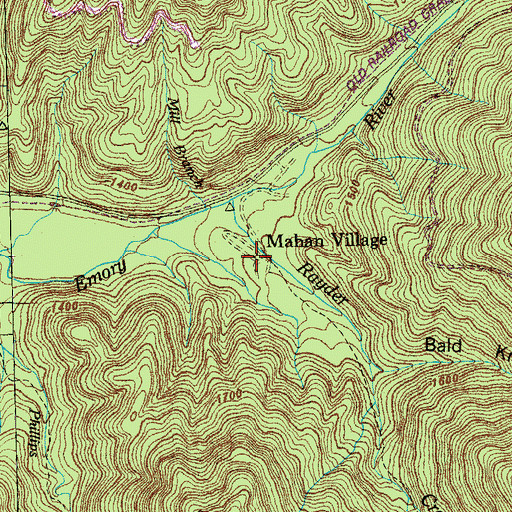 Topographic Map of Mahan Village, TN