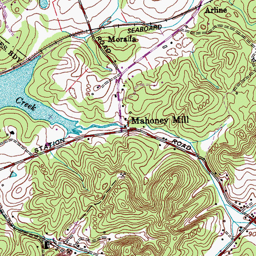 Topographic Map of Mahoney Mill, TN