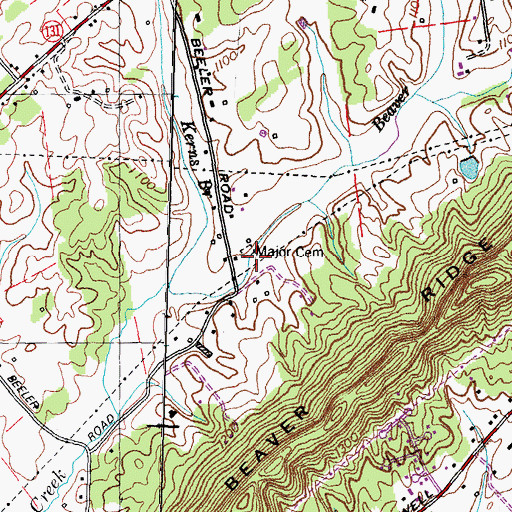 Topographic Map of Major Cemetery, TN