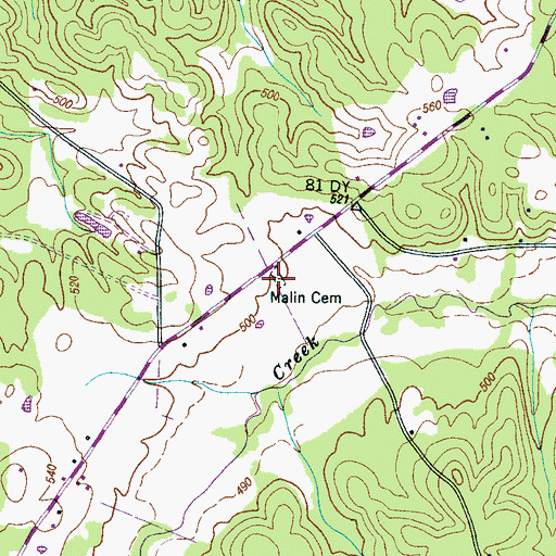 Topographic Map of Malin Cemetery, TN