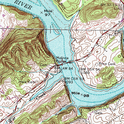 Topographic Map of Malinda Bridge, TN