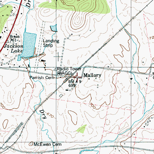 Topographic Map of Mallory, TN