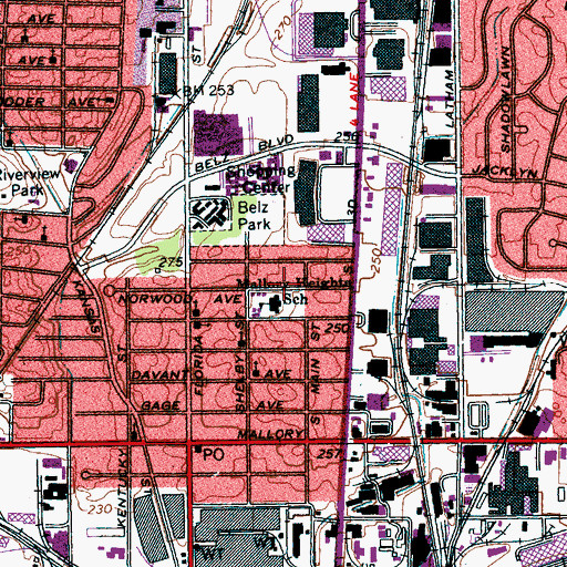 Topographic Map of Mallory Heights School, TN