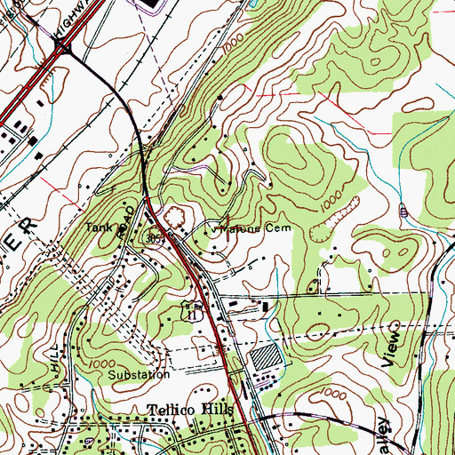 Topographic Map of Malone Cemetery, TN