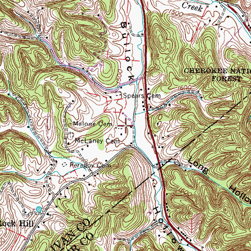 Topographic Map of Malone Cemetery, TN