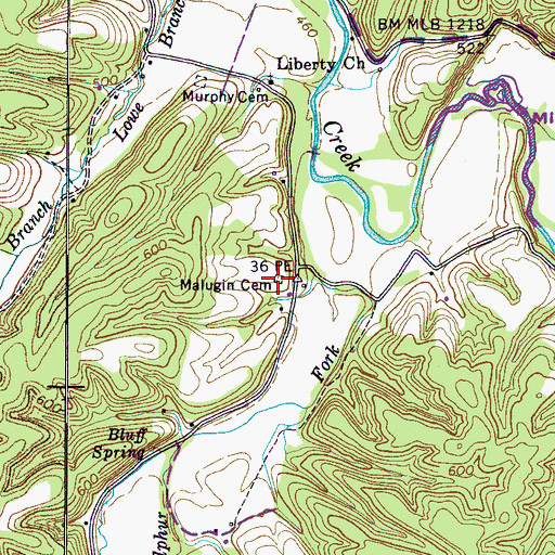 Topographic Map of Malugin Cemetery, TN