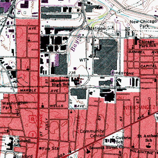 Topographic Map of Manassas High School, TN