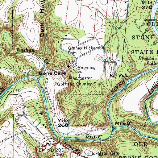 Topographic Map of Manchester Golf and Country Club, TN