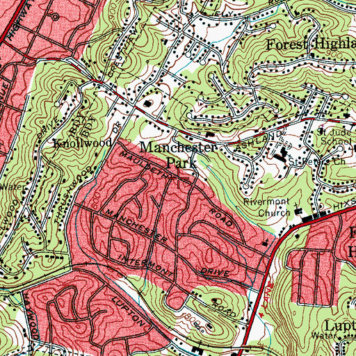 Topographic Map of Manchester Park, TN