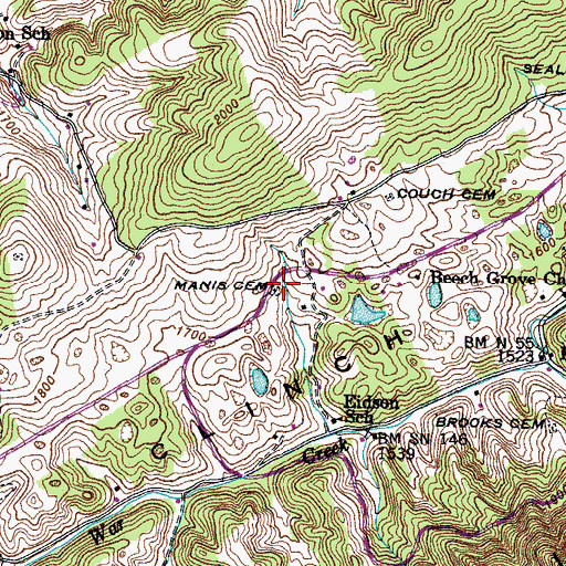 Topographic Map of Manis Cemetery, TN