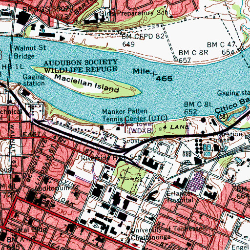 Topographic Map of Manker Patten Tennis Center, TN