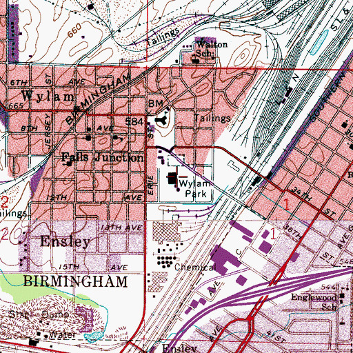 Topographic Map of Wylam Park, AL