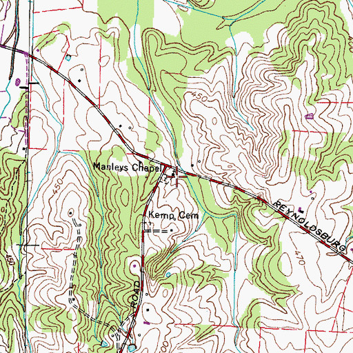 Topographic Map of Manleys Chapel, TN