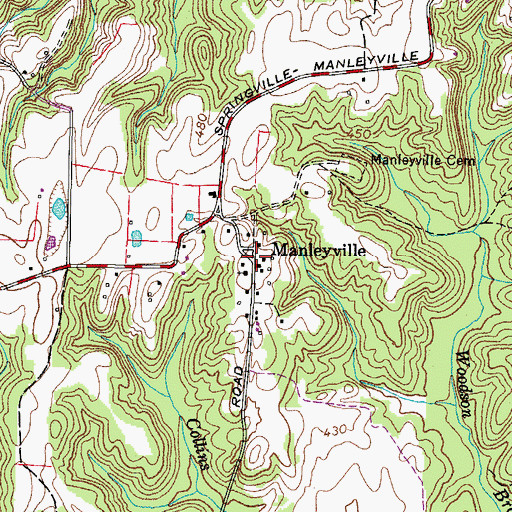 Topographic Map of Manleyville, TN