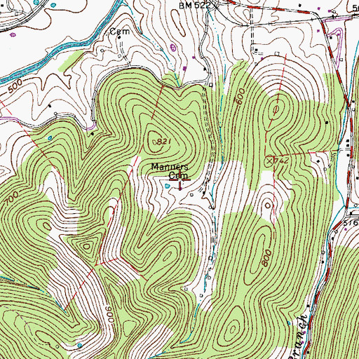 Topographic Map of Manners Cemetery, TN