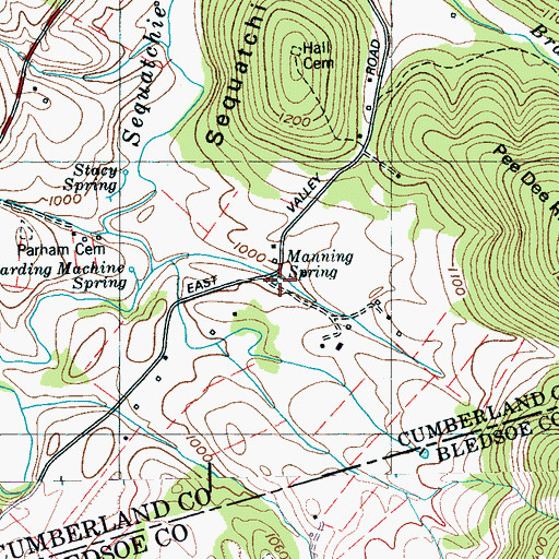 Topographic Map of Manning Spring, TN