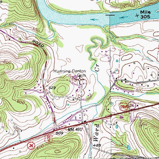 Topographic Map of Manning-Denton Cemetery, TN