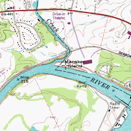 Topographic Map of Mansker Island, TN