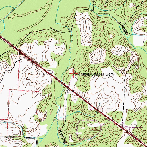 Topographic Map of Manteys Chapel Cemetery, TN