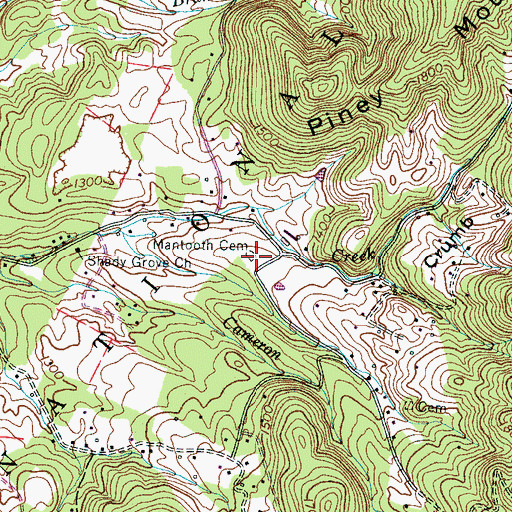 Topographic Map of Mantooth Cemetery, TN