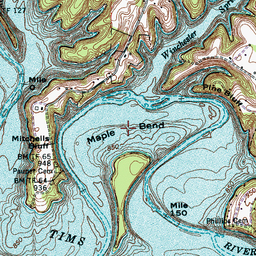 Topographic Map of Maple Bend, TN