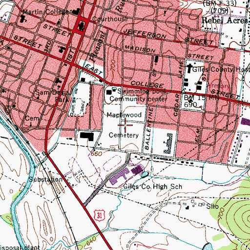 Topographic Map of Maplewood Cemetery, TN