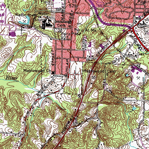 Topographic Map of Maplewood Cemetery, TN