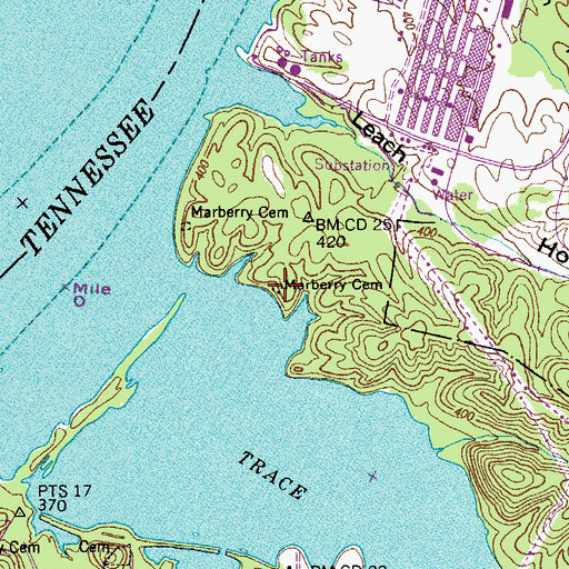 Topographic Map of Marberry Cemetery, TN