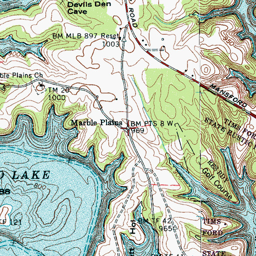 Topographic Map of Marble Plains, TN
