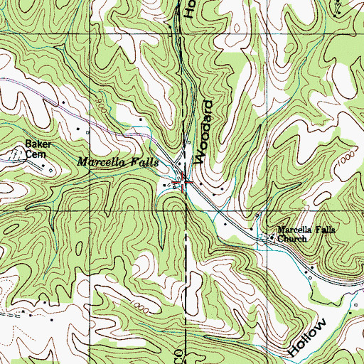 Topographic Map of Marcella Falls, TN