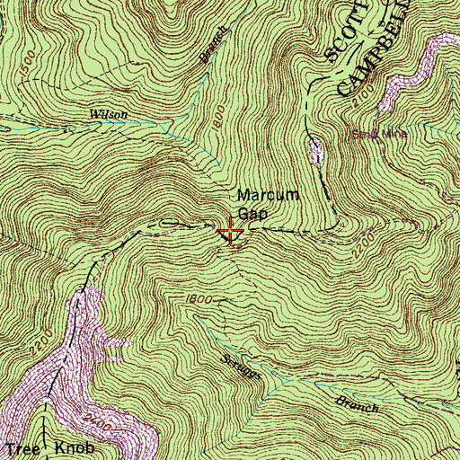 Topographic Map of Marcum Gap, TN