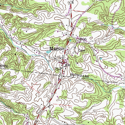 Topographic Map of Marion, TN