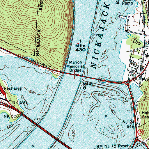 Topographic Map of Marion Memorial Bridge, TN