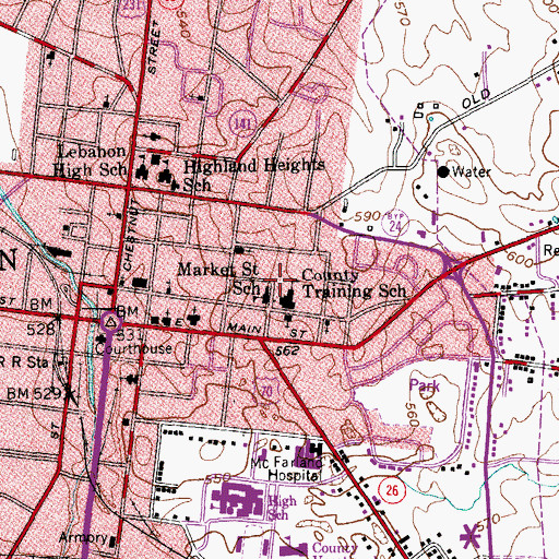 Topographic Map of Market Street School, TN