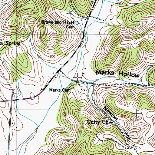 Topographic Map of Marks Hollow, TN