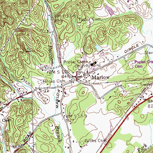 Topographic Map of Marlow, TN