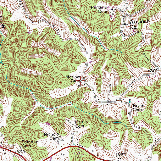 Topographic Map of Marlow Cemetery, TN