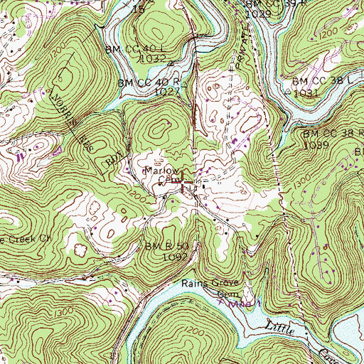 Topographic Map of Marlow Cemetery, TN