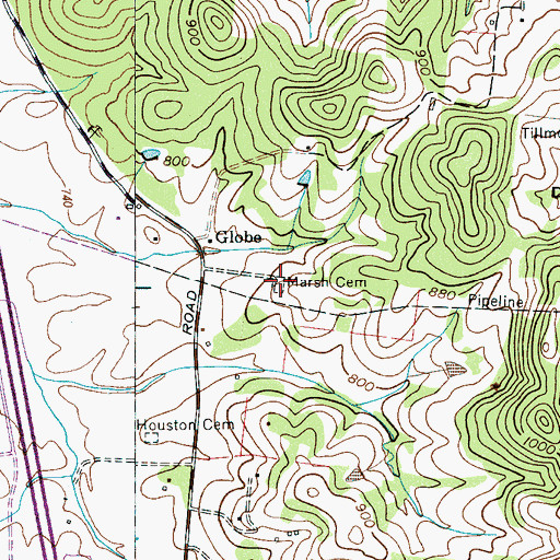 Topographic Map of Marsh Cemetery, TN