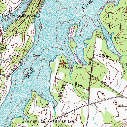 Topographic Map of Marsh Cemetery, TN