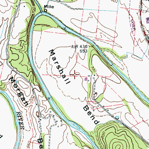 Topographic Map of Marshall Bend, TN