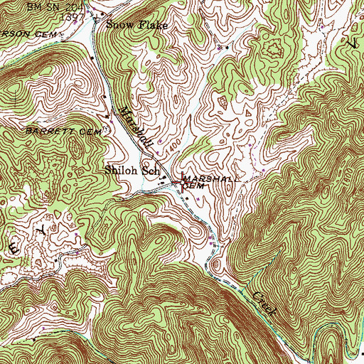 Topographic Map of Marshall Cemetery, TN