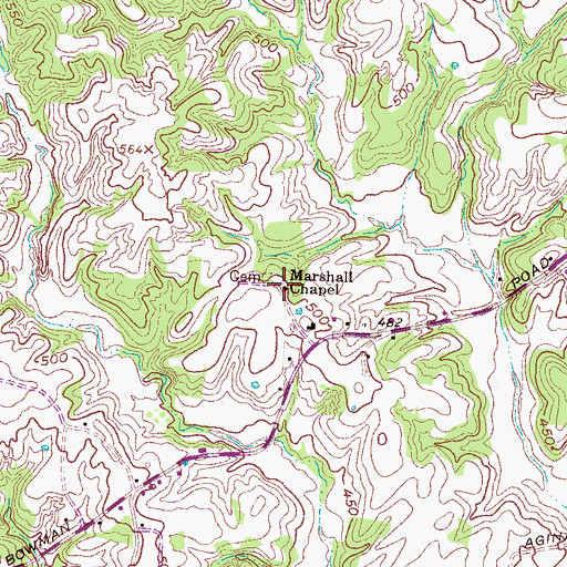 Topographic Map of Marshall Chapel, TN